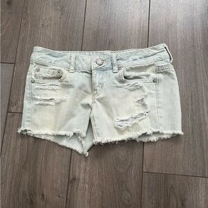 Distressed Light Blue Denim Shorts